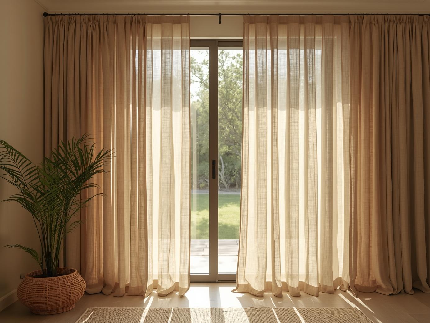Sustainable Curtains Elegant sustainable curtains in a sunlit Australian home